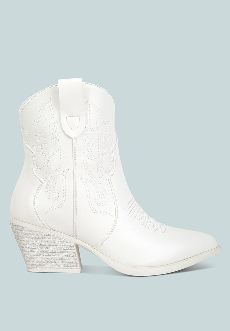 Aries Ankle Length Block Heel Cowboy Boots - Off White