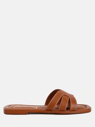 Aura Faux Leather Flat Sandals - Tan