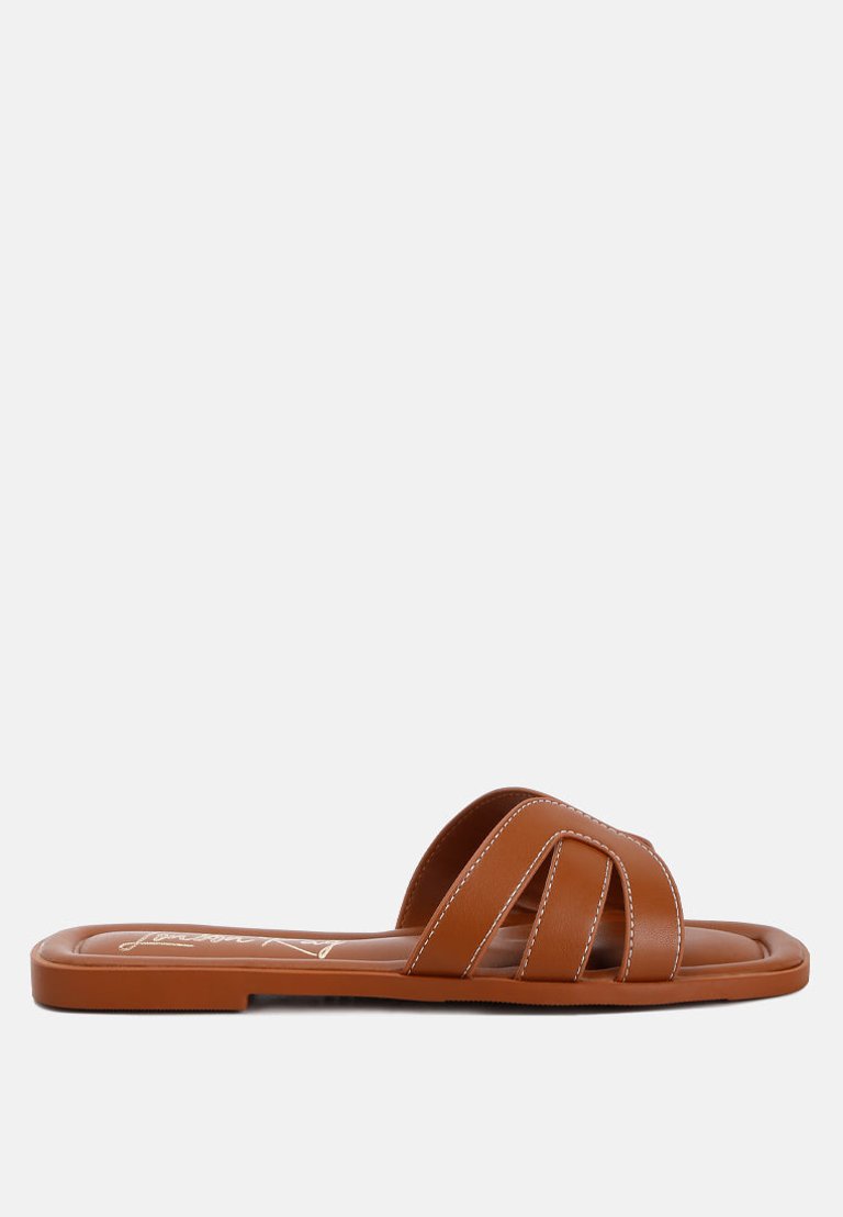 Aura Faux Leather Flat Sandals - Tan