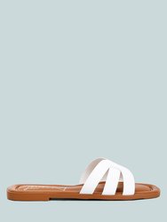 Aura Faux Leather Flat Sandals - White