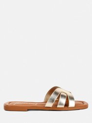 Aura Faux Leather Flat Sandals - Gold