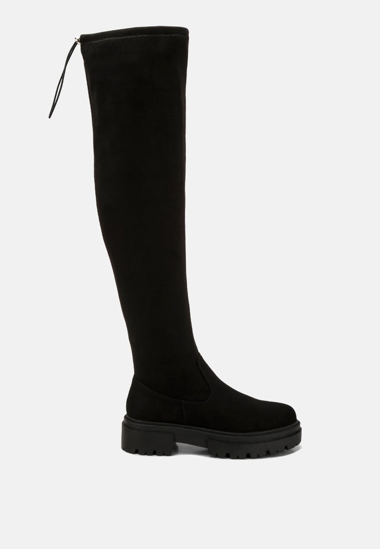 Babette Drawstring Detail Knee High Boots - Black