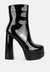 Bander Patent PU High Heel Platform Ankle Boots - Black