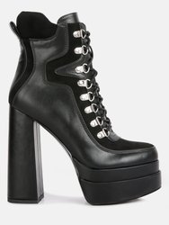 Beamer Faux Leather High Heeled Ankle Boots - Black