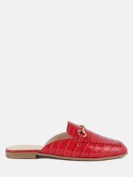 Begonia Buckled Faux Leather Croc Mules - Red