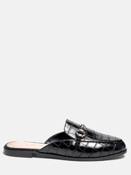 Begonia Buckled Faux Leather Croc Mules - Black