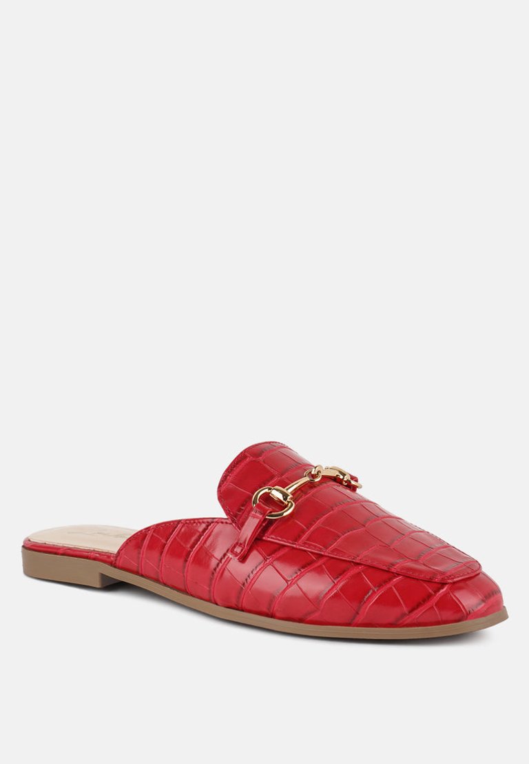 Begonia Buckled Faux Leather Croc Mules