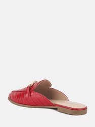 Begonia Buckled Faux Leather Croc Mules