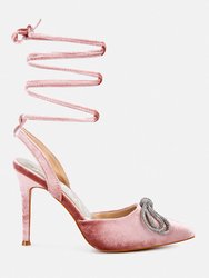 Big Treat Rhinestone Embellished Lace Up Sandals - Blush