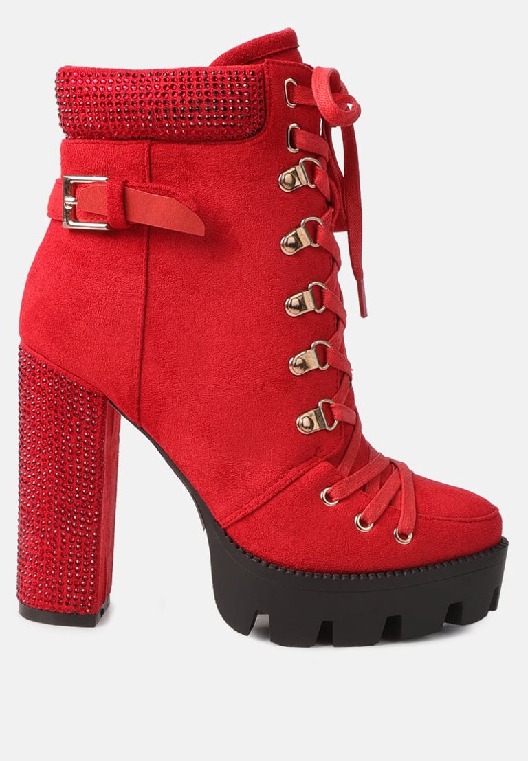 Birch Block Heeled Ankle Boots - Red