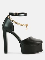 Blackpearl Faux Leather High Heeled Platform Sandals - Black
