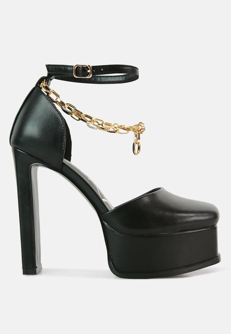 Blackpearl Faux Leather High Heeled Platform Sandals - Black
