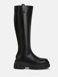 Blume Faux Leather Chunky Platform Knee Length Boots - Black