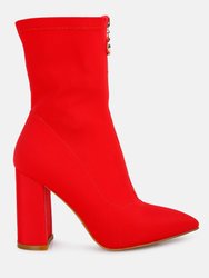 Bobbettes Block Heeled Microfiber Ankle Boot - Red