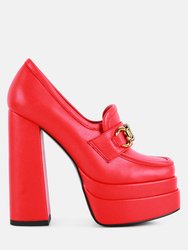 Bratz Horsebit Diamante Embellished Chunky Platform Loafers - Red