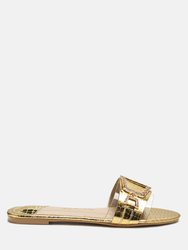 Brillo Jewel Croc Flats - Gold