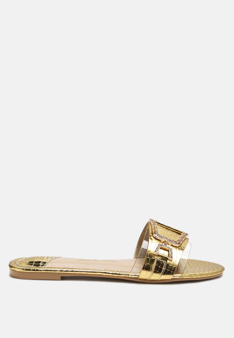 Brillo Jewel Croc Flats - Gold