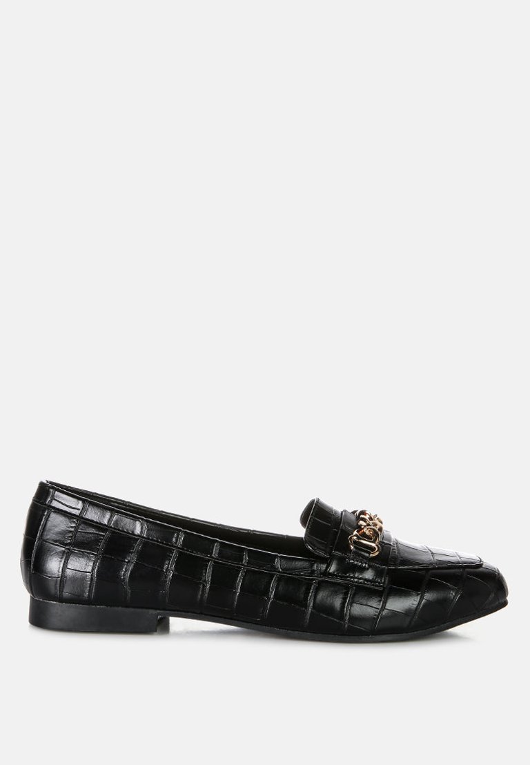 Bro Zone Croc Metail Chain Loafers - Black