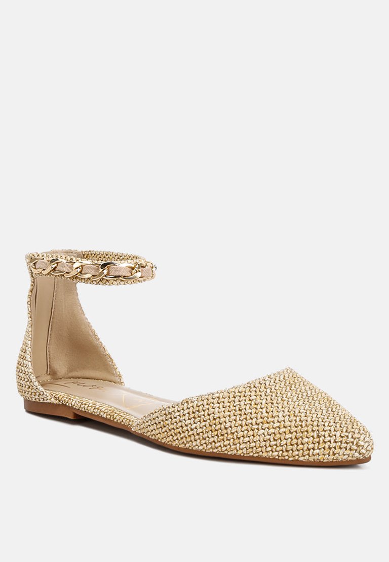 Buqisi Chain Embellished Flat Sandals - Natural