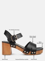 Campbell Faux Leather Textured Block Heel Sandals