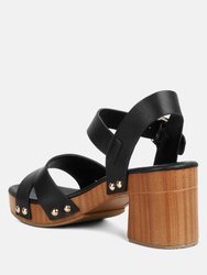 Campbell Faux Leather Textured Block Heel Sandals