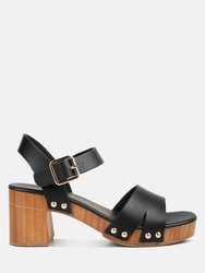 Campbell Faux Leather Textured Block Heel Sandals - Black