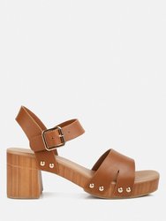Campbell Faux Leather Textured Block Heel Sandals - Tan