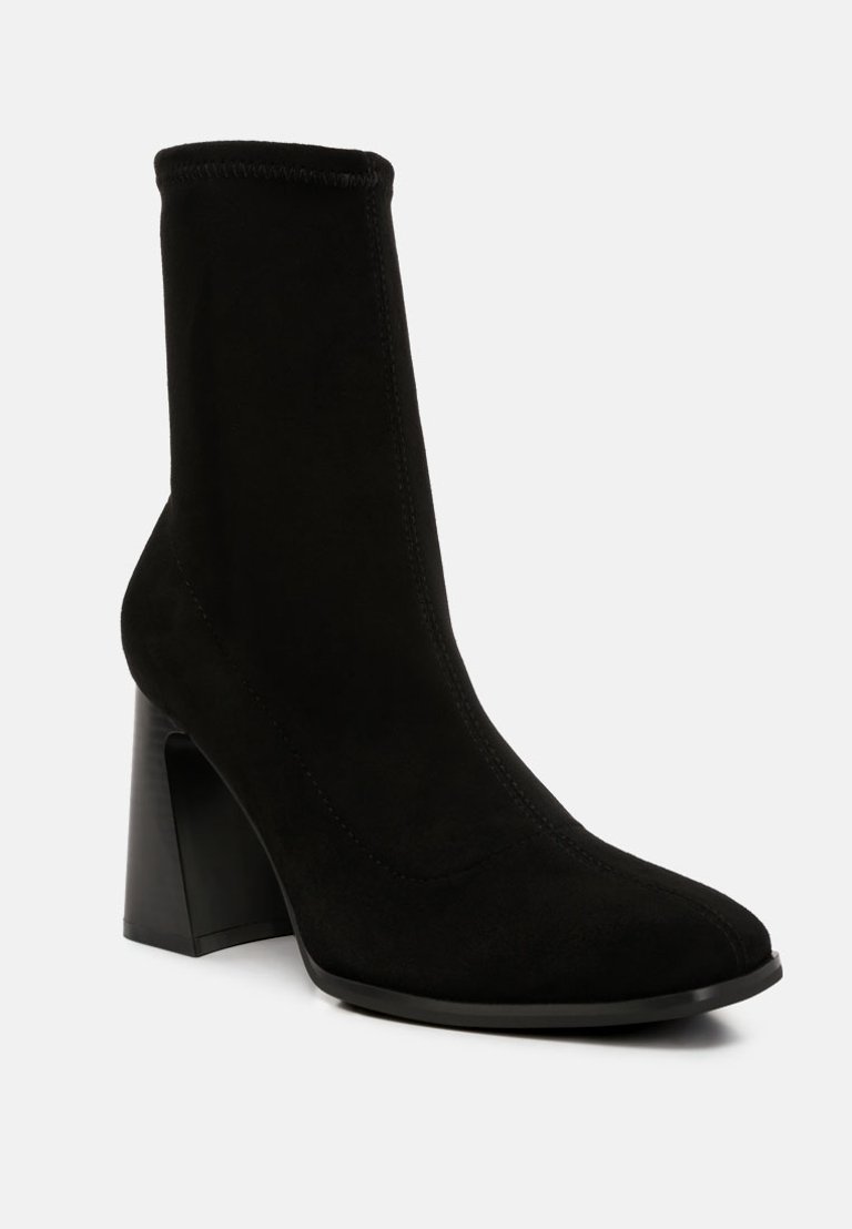 Flared Block Heel High Ankle Boots