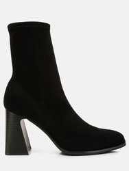Candid High Ankle Flared Block Heel Boots - Black