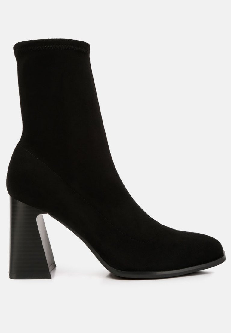 Candid High Ankle Flared Block Heel Boots - Black