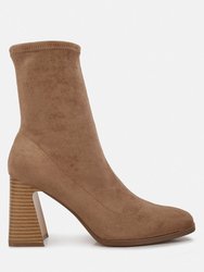 Candid High Ankle Flared Block Heel Boots - Taupe