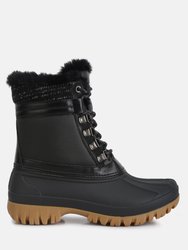 Capucine Fur Collar Contrasting Lug Sole Boots - Black