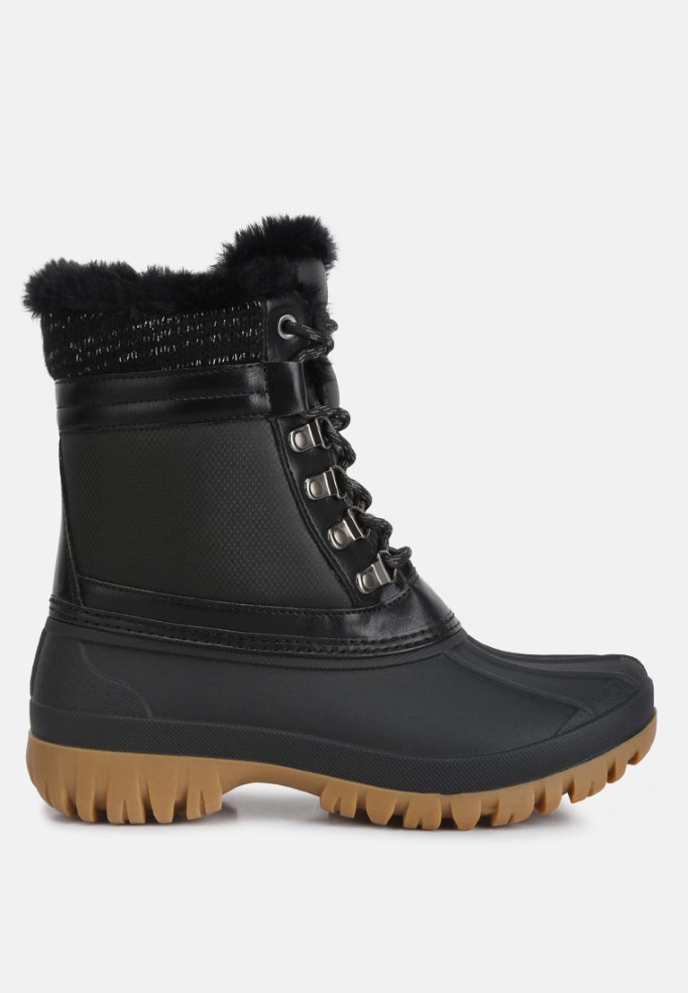 Capucine Fur Collar Contrasting Lug Sole Boots - Black