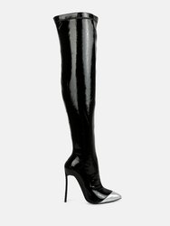Chimes High Heel Patent Long Boots - Black