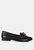 Chunky Metal Chain Faux Leather Loafers - Black