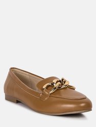 Chunky Metal Chain Faux Leather Loafers