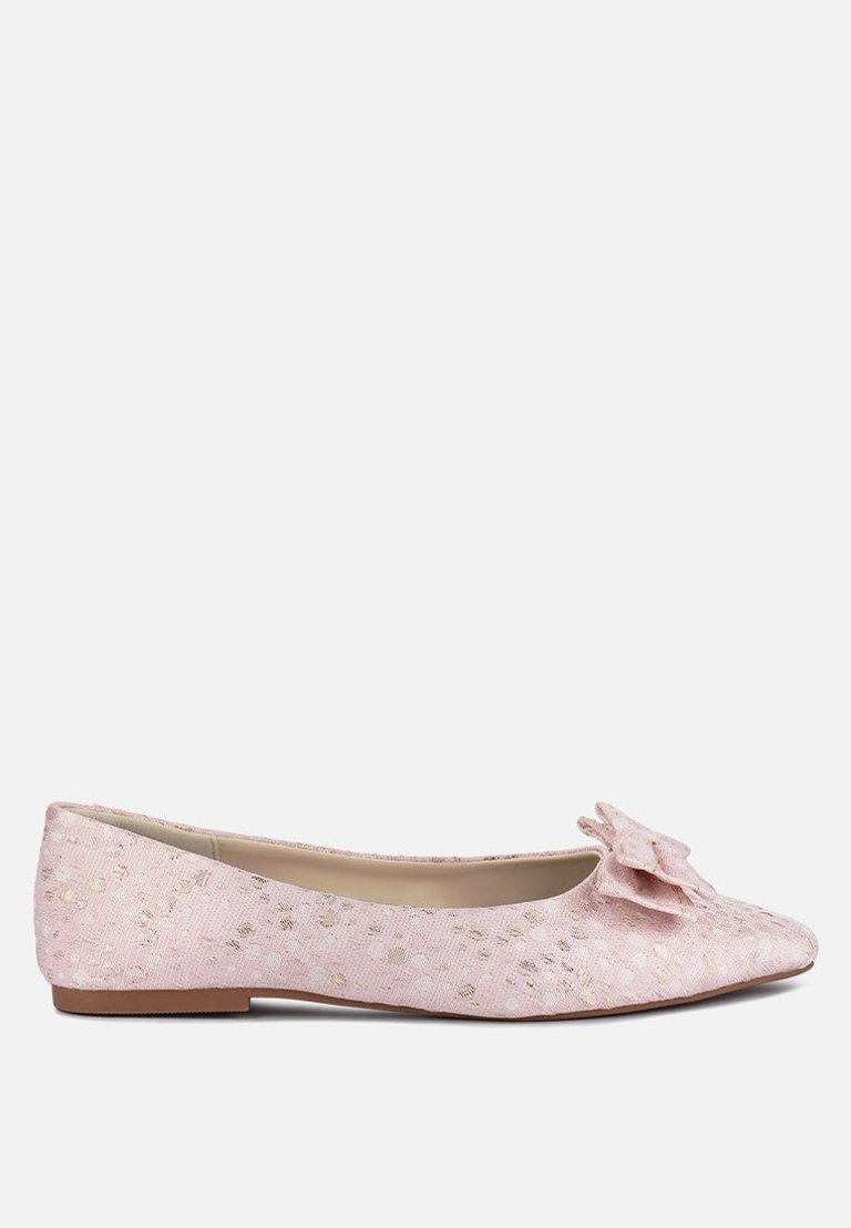 Cicely Jacquard Bow Embellished Ballet Flats - Pink