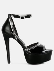 Cinderella Rhinestones Embellished Stiletto Platform Sandals - Black