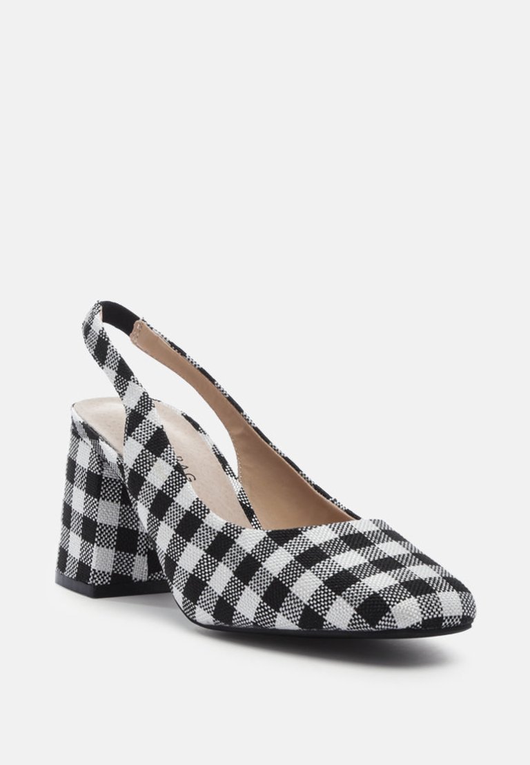 Cinthia Gingham Check Heeled Slingback Sandals