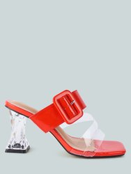 City Girl Buckle Detail Clear Spool Heel Sandals - Red