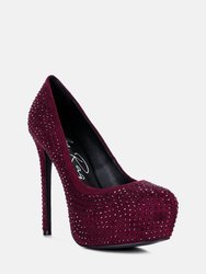 Clarisse Diamante Faux Suede High Heeled Pumps