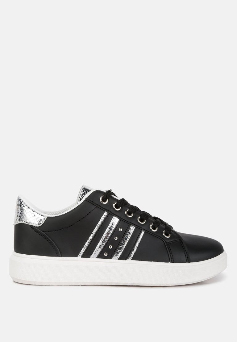 Claude Faux Leather Back Panel Detail Sneakers - Black