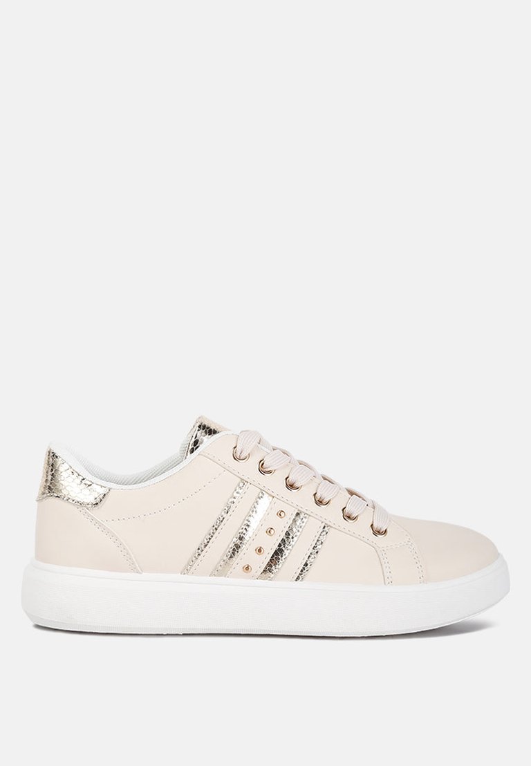 Claude Faux Leather Back Panel Detail Sneakers - Beige