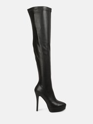 Confetti Stretch PU High Heel Long Boots - Black