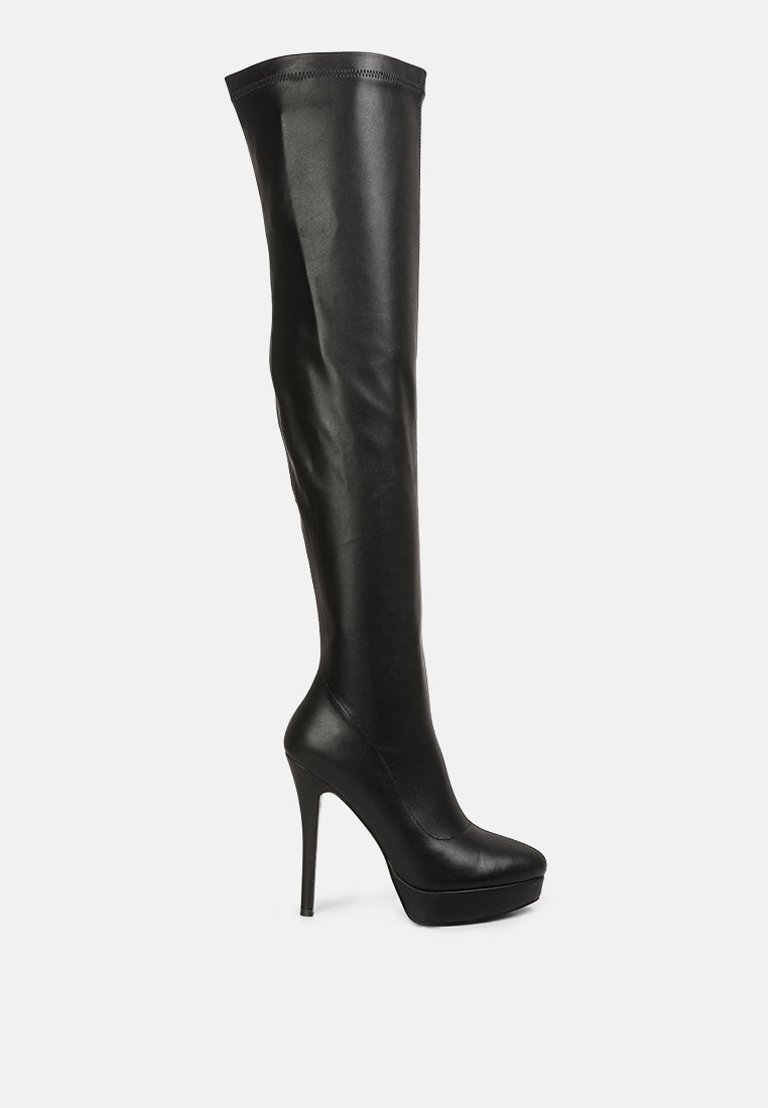 Confetti Stretch PU High Heel Long Boots - Black