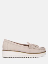 Daiki Platform Lug Sole Tassel Loafers - Beige