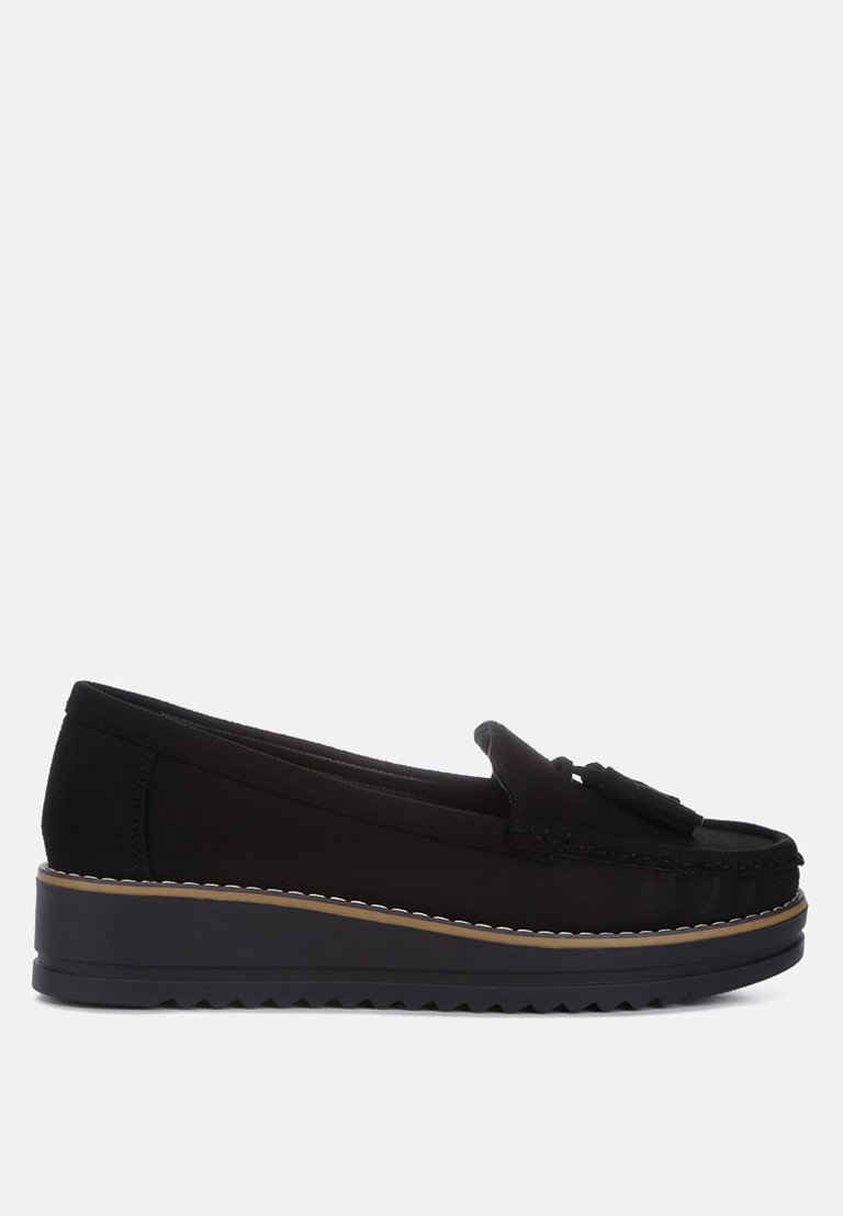 Daiki Platform Lug Sole Tassel Loafers - Black