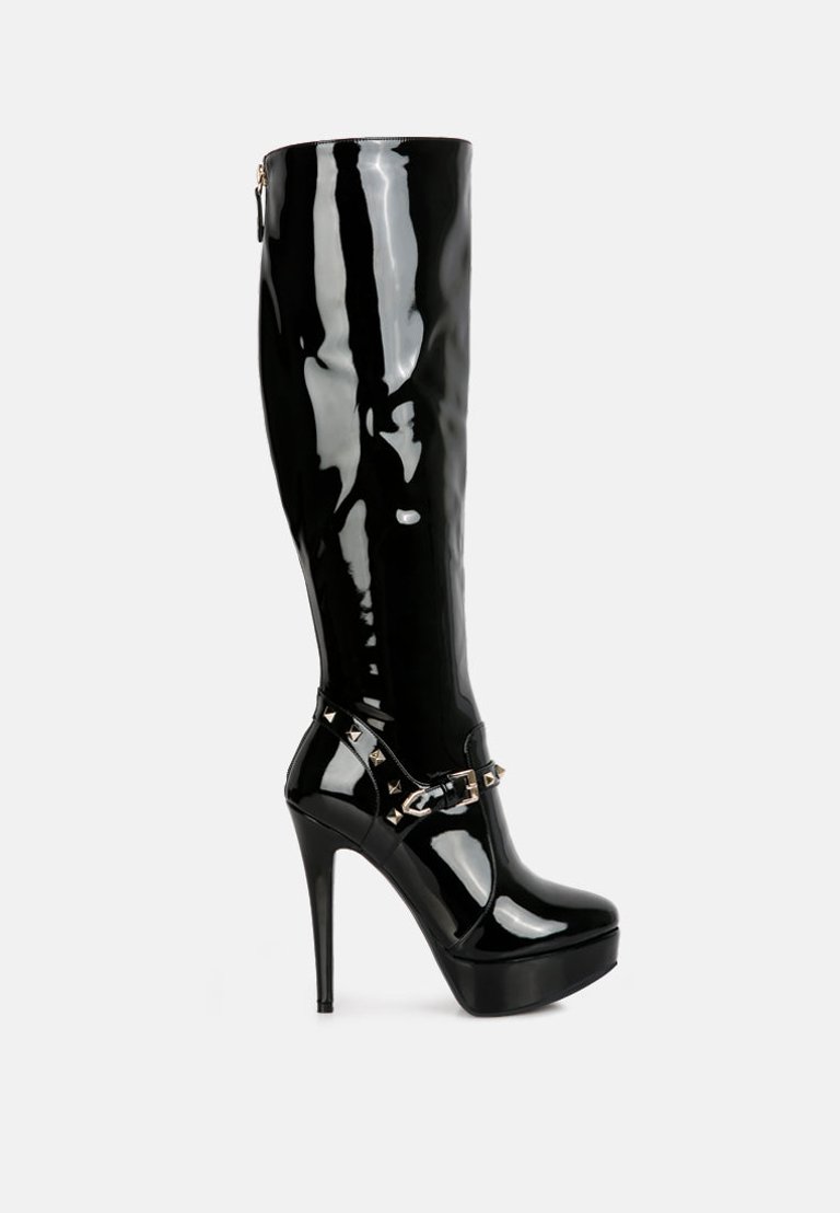 Daphne Stiletto Heeled Mid Calf Boots - Black