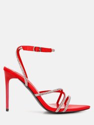 Dare Me Rhinestone Embellished Stiletto Sandals - Red