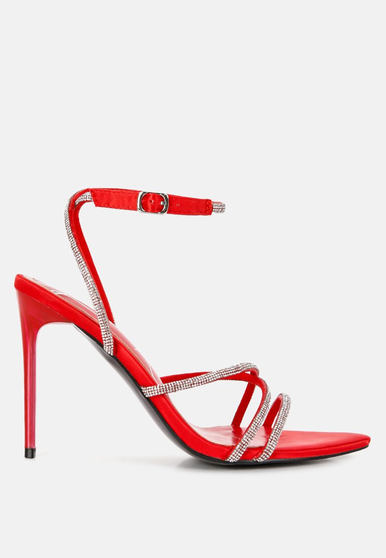 Dare Me Rhinestone Embellished Stiletto Sandals - Red
